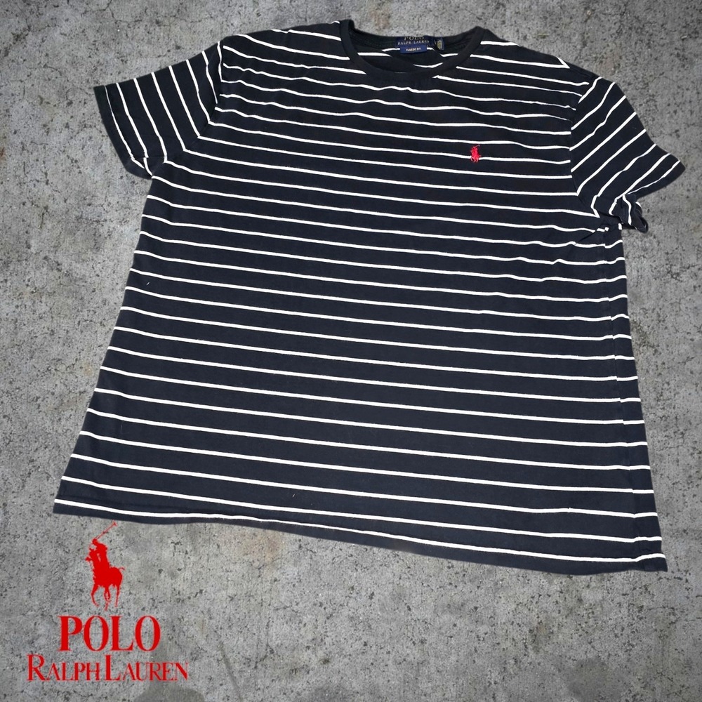 Polo Ralph Lauren Mens Classic Fit Striped T-Shirt Black L REPAIRED FLAW